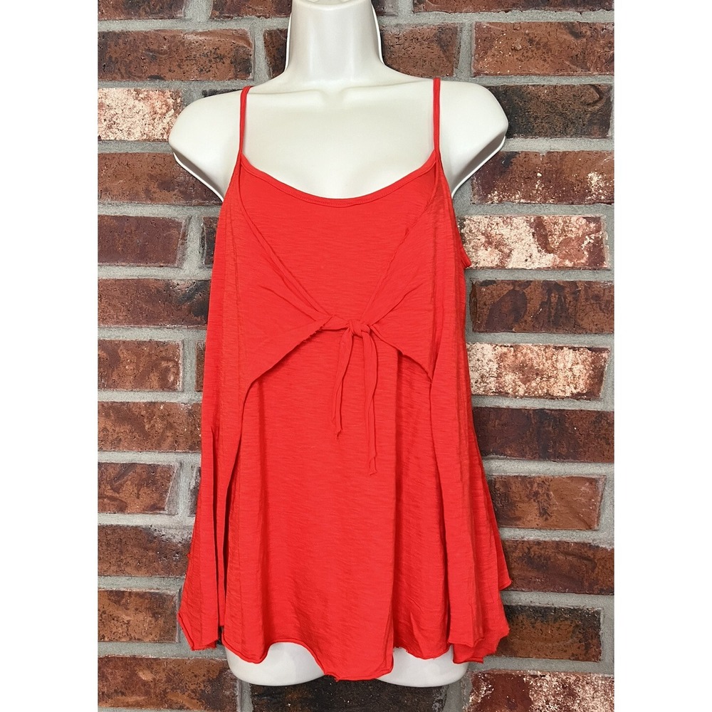 MICHAEL STARS Red Spaghetti Strap Front Tie Cotton Tank Top, One Size!